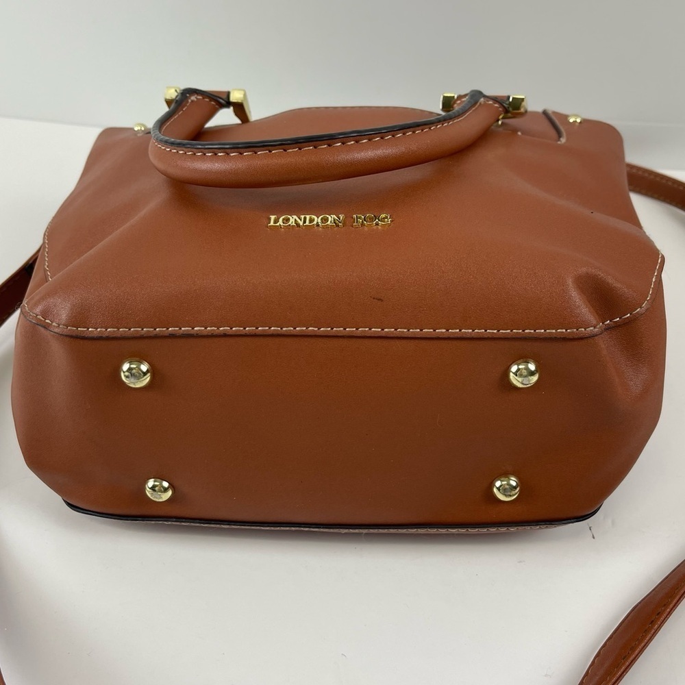 London Fog Satchel Tan Cognac Color Crossbody Multiple Pockets Sections - Picture 6 of 14